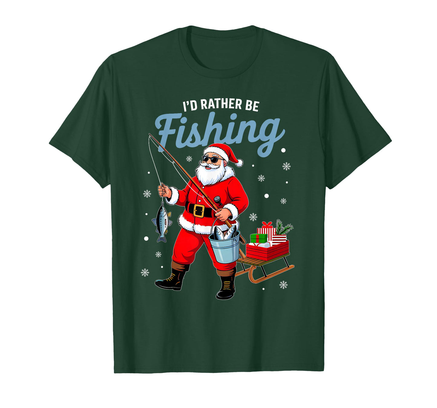 Santa Fishing Christmas Funy Xmas Pajamas Men Dad Fisherman T-Shirt