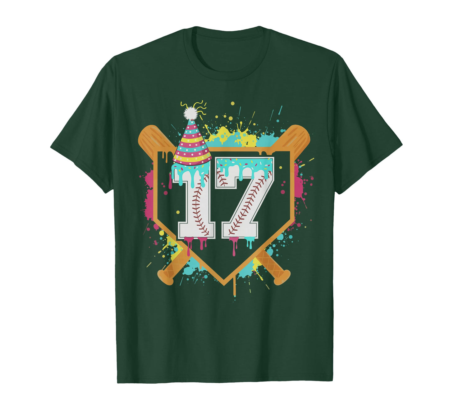 17th Birthday Baseball Drip Number 17 Year Old Birthday Boy T-Shirt