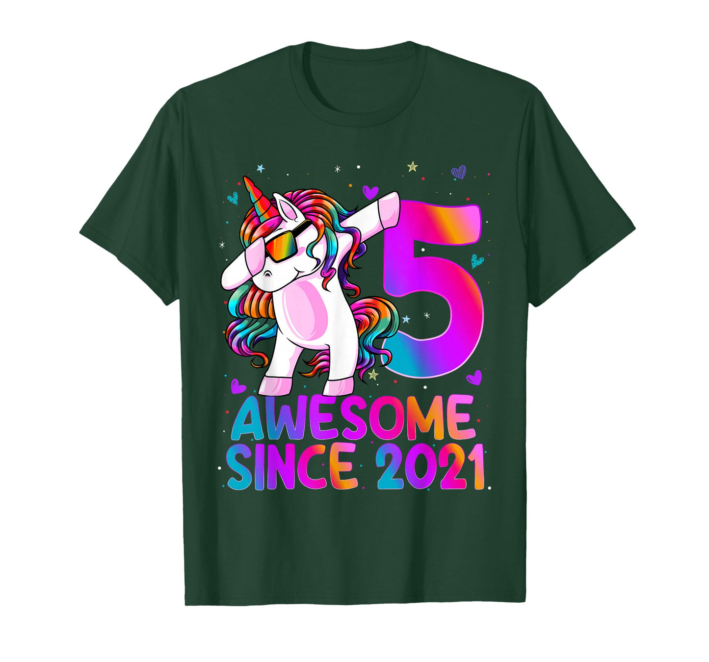 5 Year Old Girl Awesome Since 2021 Unicorn 5th Birthday Girl T-Shirt