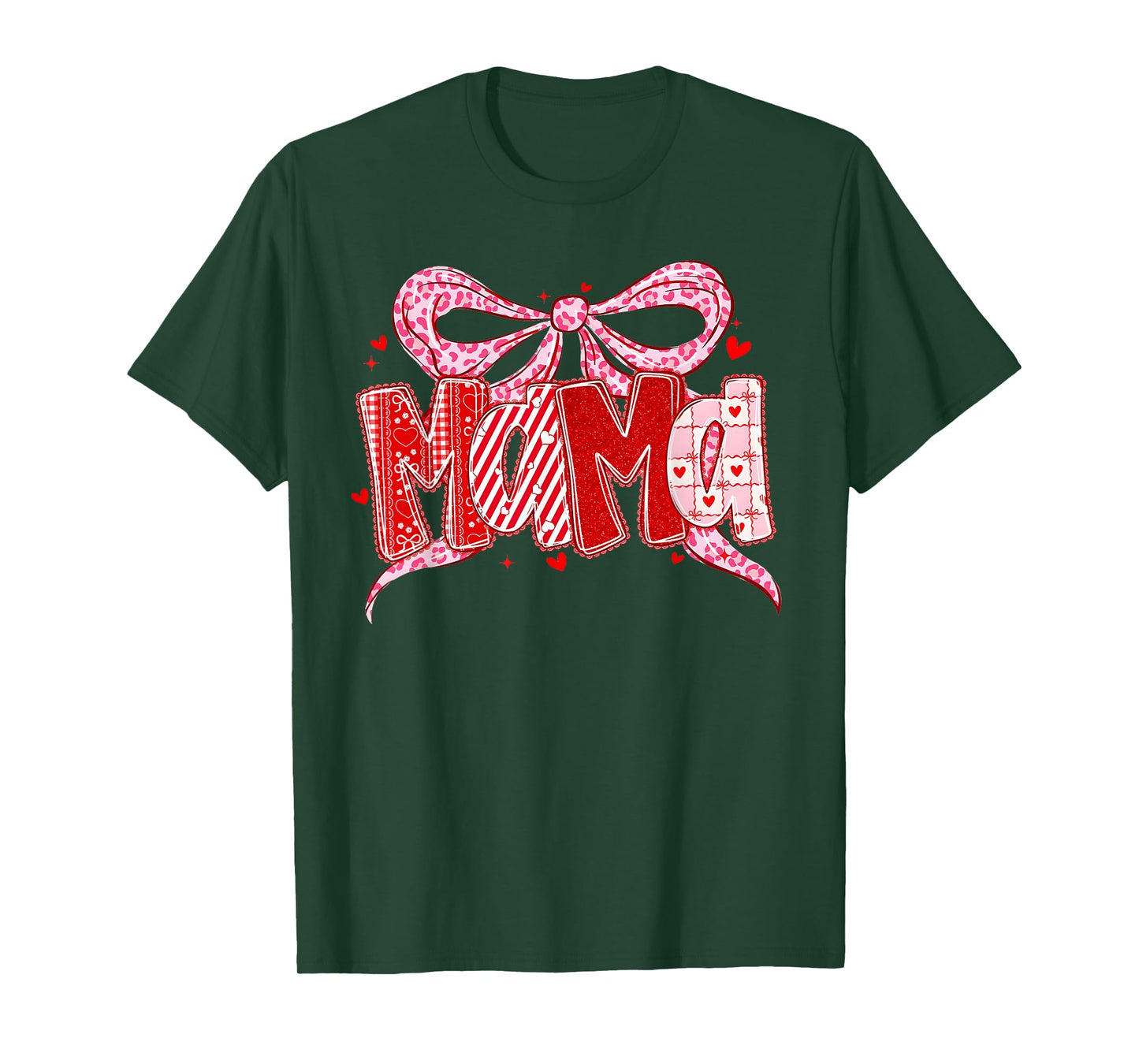 Valentine Mama Coquette Leoaprd Bow Mom Mother Women T-Shirt