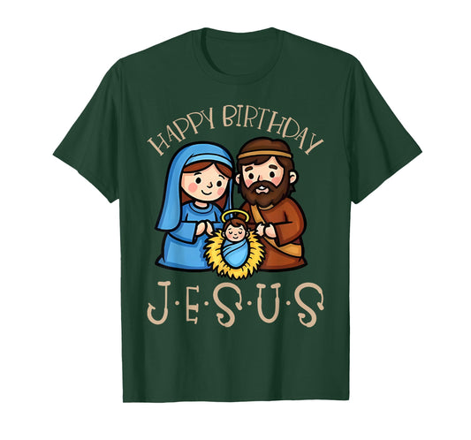 Nativity Happy Birthday Jesus Christmas Nativity Christian T-Shirt