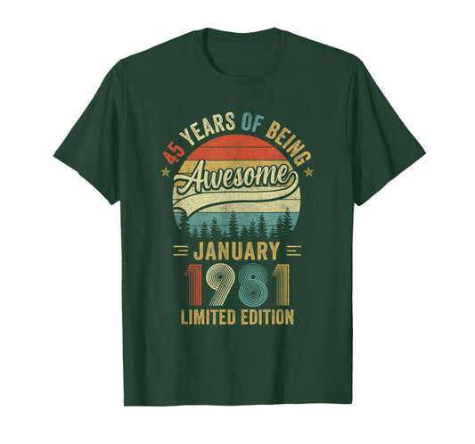 Vintage January 1981 Old 45Th Birthday Men Women T-Shirt
