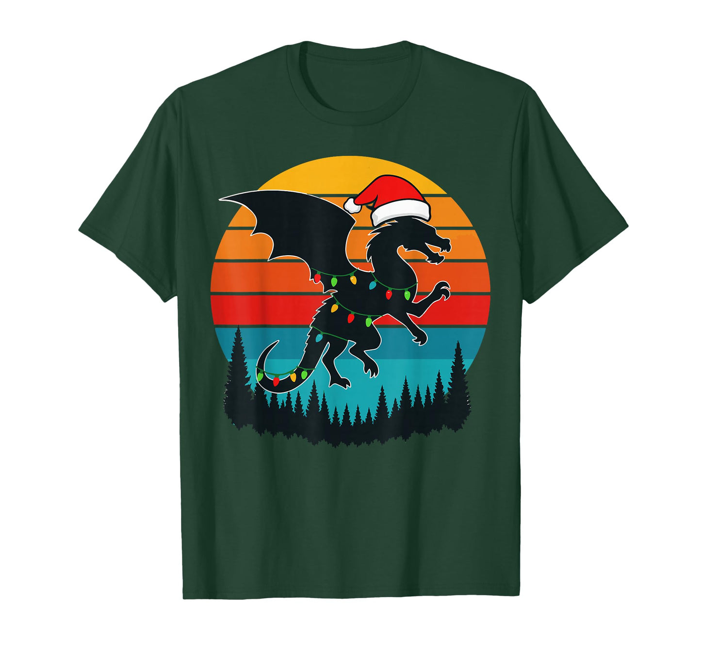 Funny Christmas Dragon with Santa Hat and Lights Fantasy T-Shirt