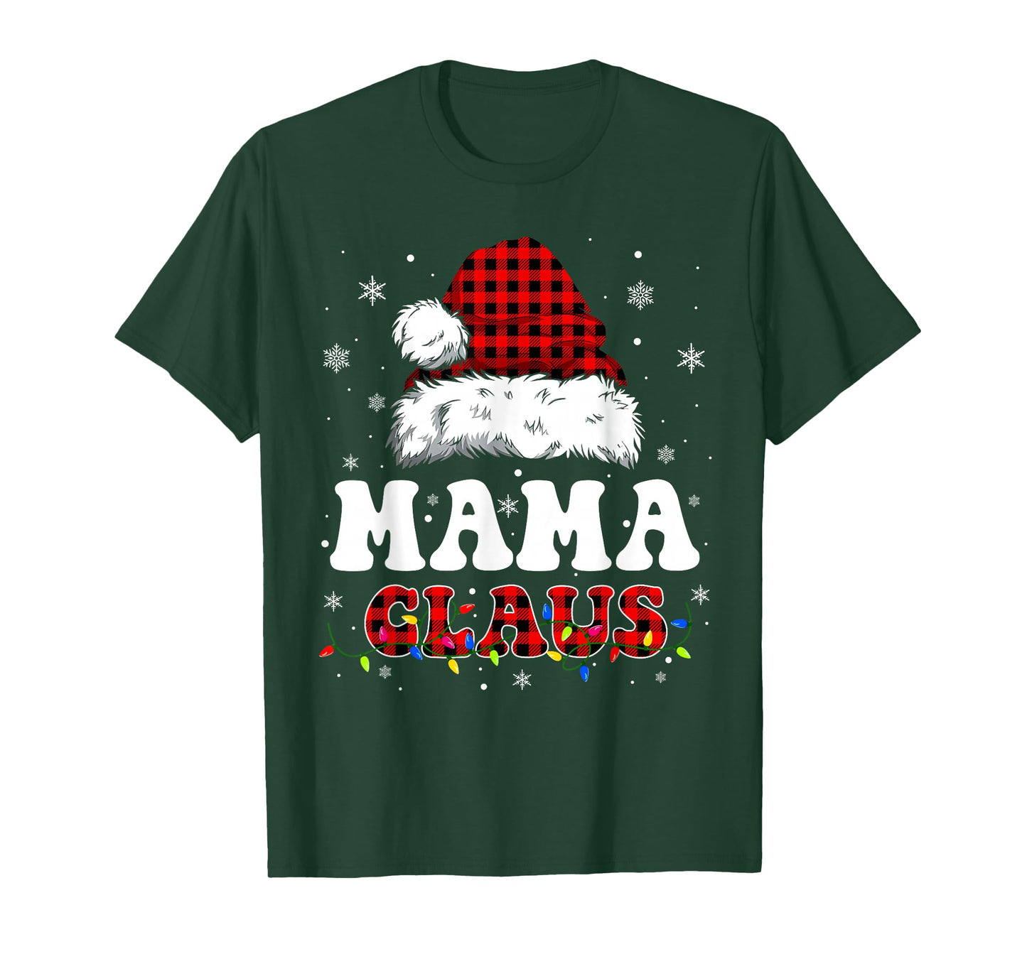 Mama Claus Funny Christmas Lights Pajama Family Matching T-Shirt