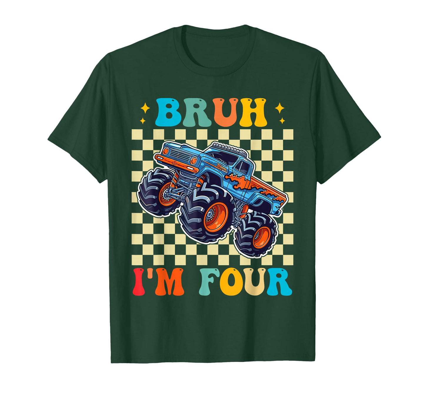 Kids Bruh I'm Four 4 Year Old Monster Truck 4th Birthday Boy T-Shirt