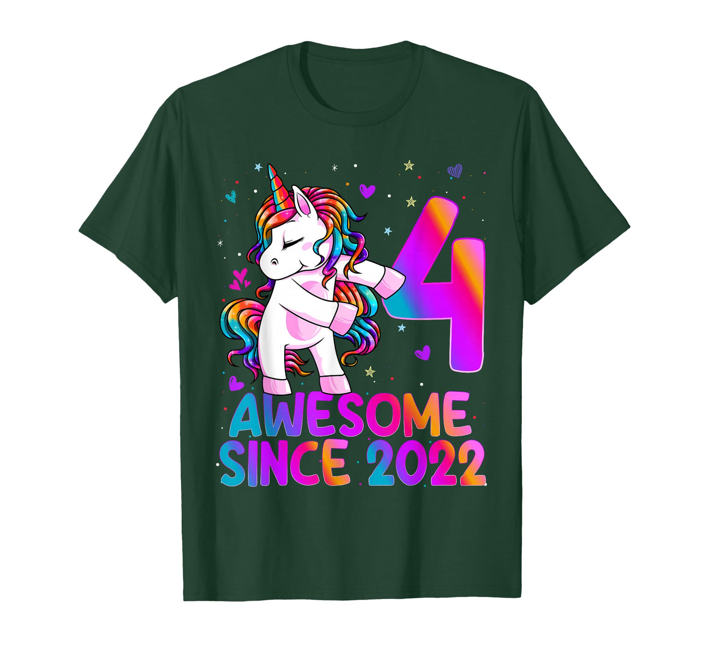 4 Year Old Girl Awesome Since 2022 Unicorn 4th Birthday Girl T-Shirt