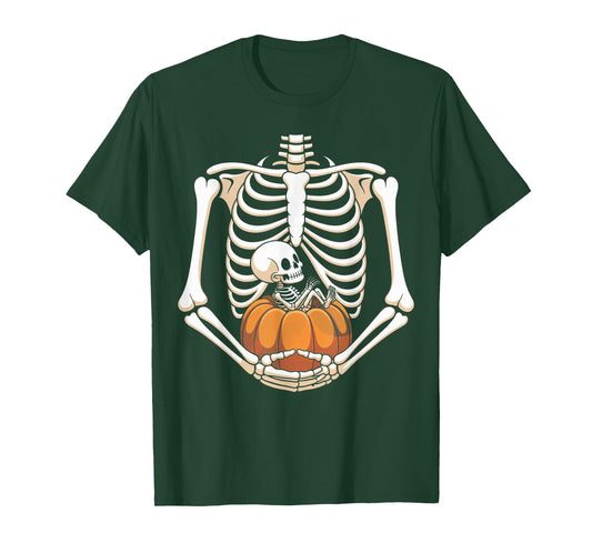 Women Skeleton Pregnancy Announcement Mom Halloween T-Shirt