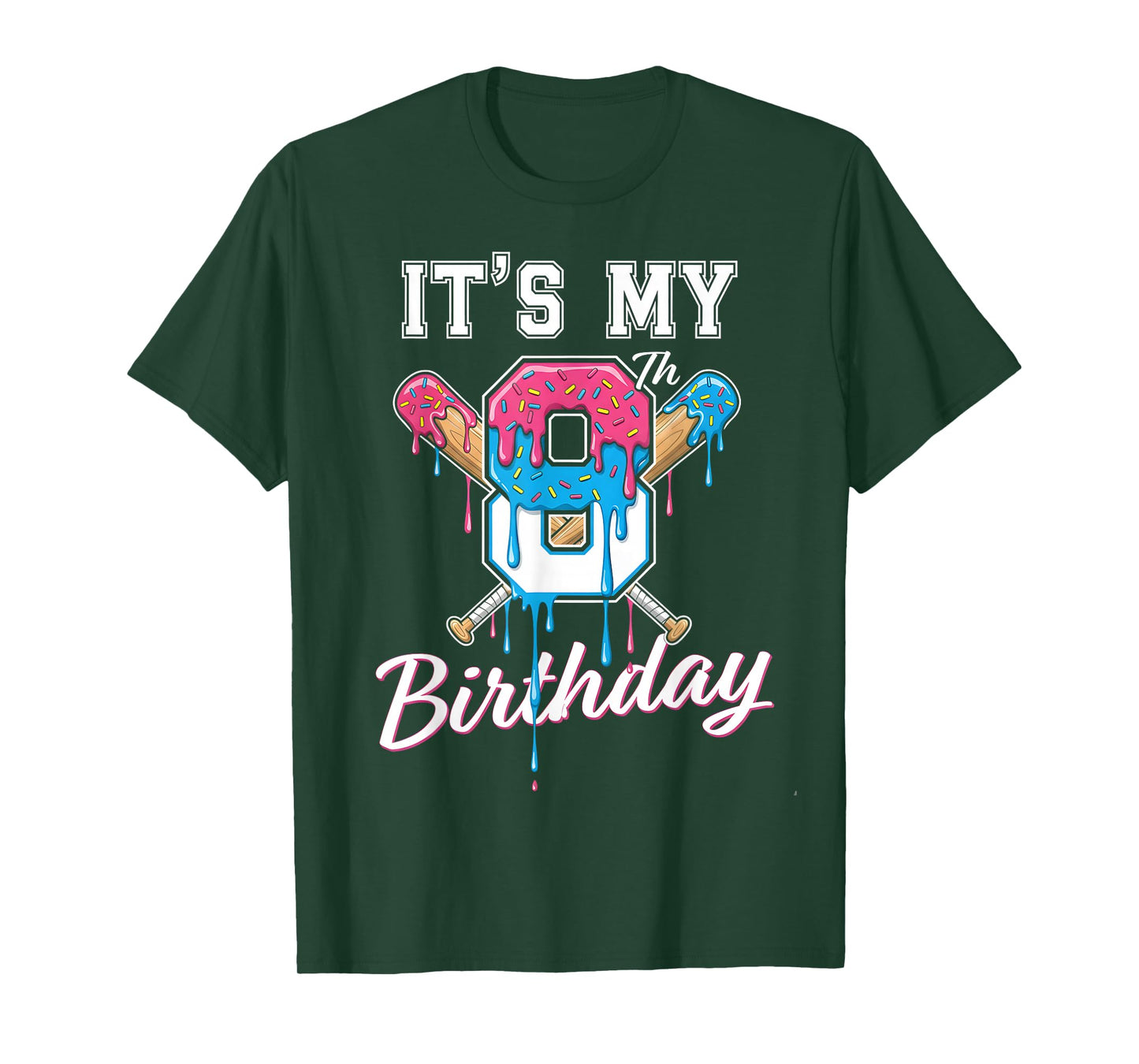 Baseball 8 Year Old Ice Cream Drip 8th Birthday Boy Number 8 T-Shirt