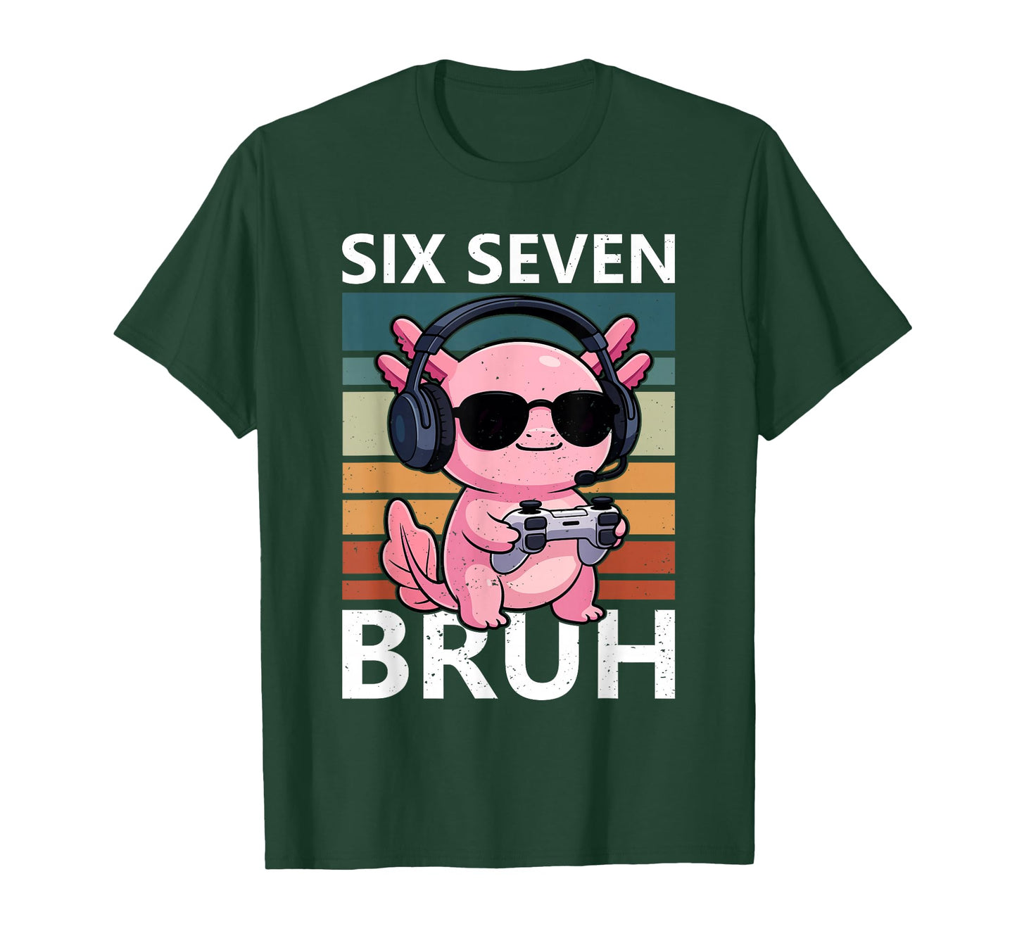 Six Seven Bruh 67 Meme Funny Axolotl Retro Gaming Kids Boys T-Shirt