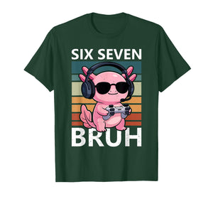 Six Seven Bruh 67 Meme Funny Axolotl Retro Gaming Kids Boys T-Shirt