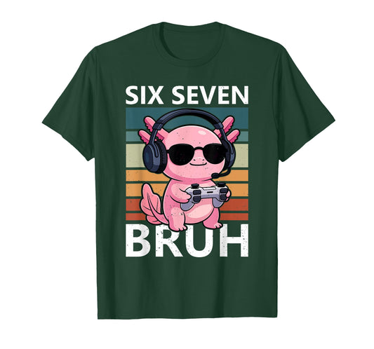 Six Seven Bruh 67 Meme Funny Axolotl Retro Gaming Kids Boys T-Shirt
