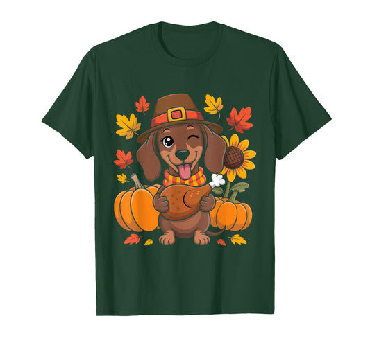 Dachshund Thanksgiving Dog Lovers Turkey Pumpkin Fall T-Shirt