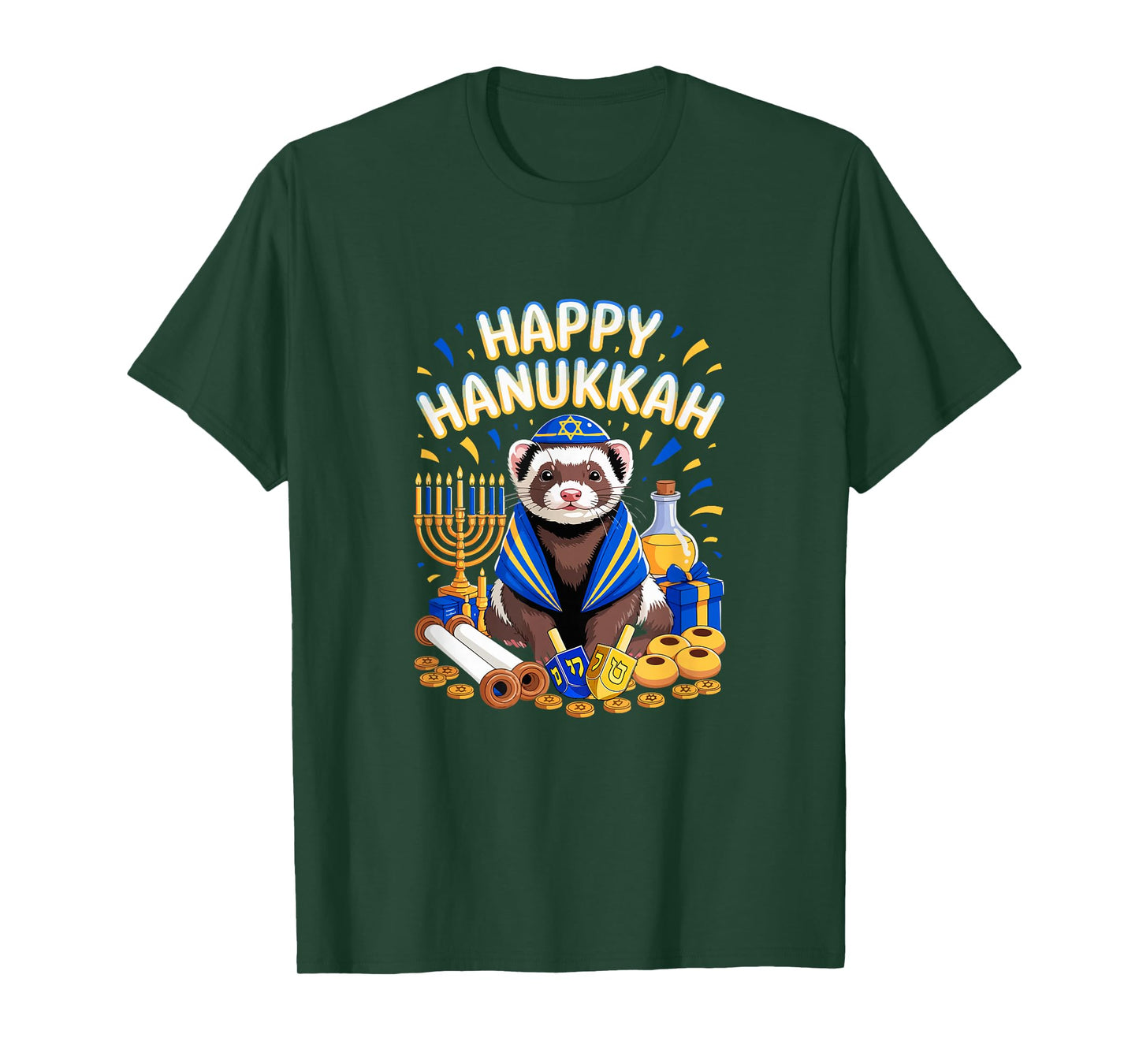 Happy Hanukkah Ferret Wearing Jewish Costume Aniaml Lover T-Shirt