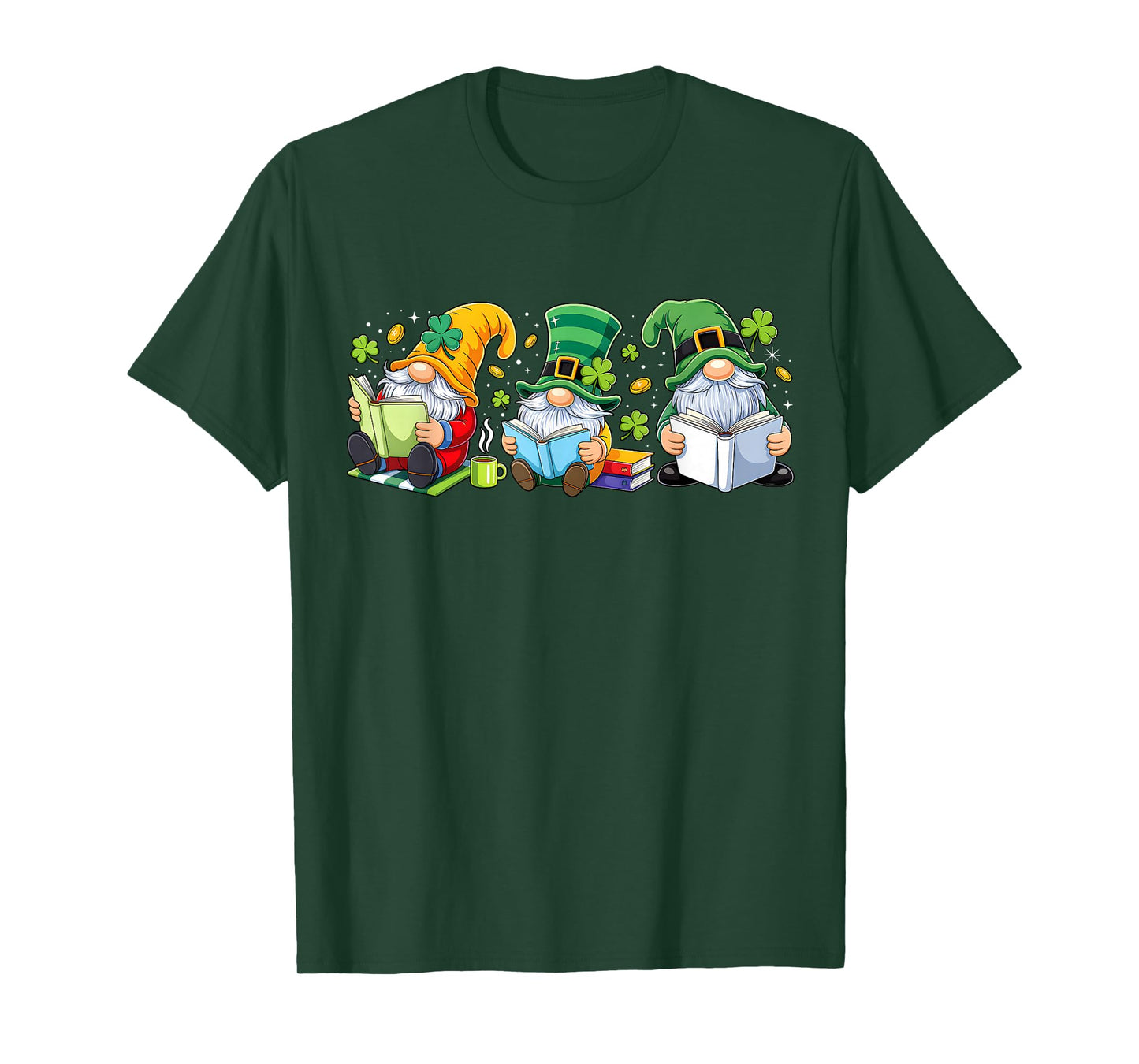 Gnomes Reading Books Teacher St Patricks Day Shamrock Irish T-Shirt
