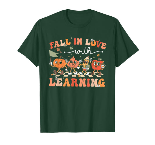 Fall in Love with Learning Autumn Teacher Thanksgiving T-Shirt