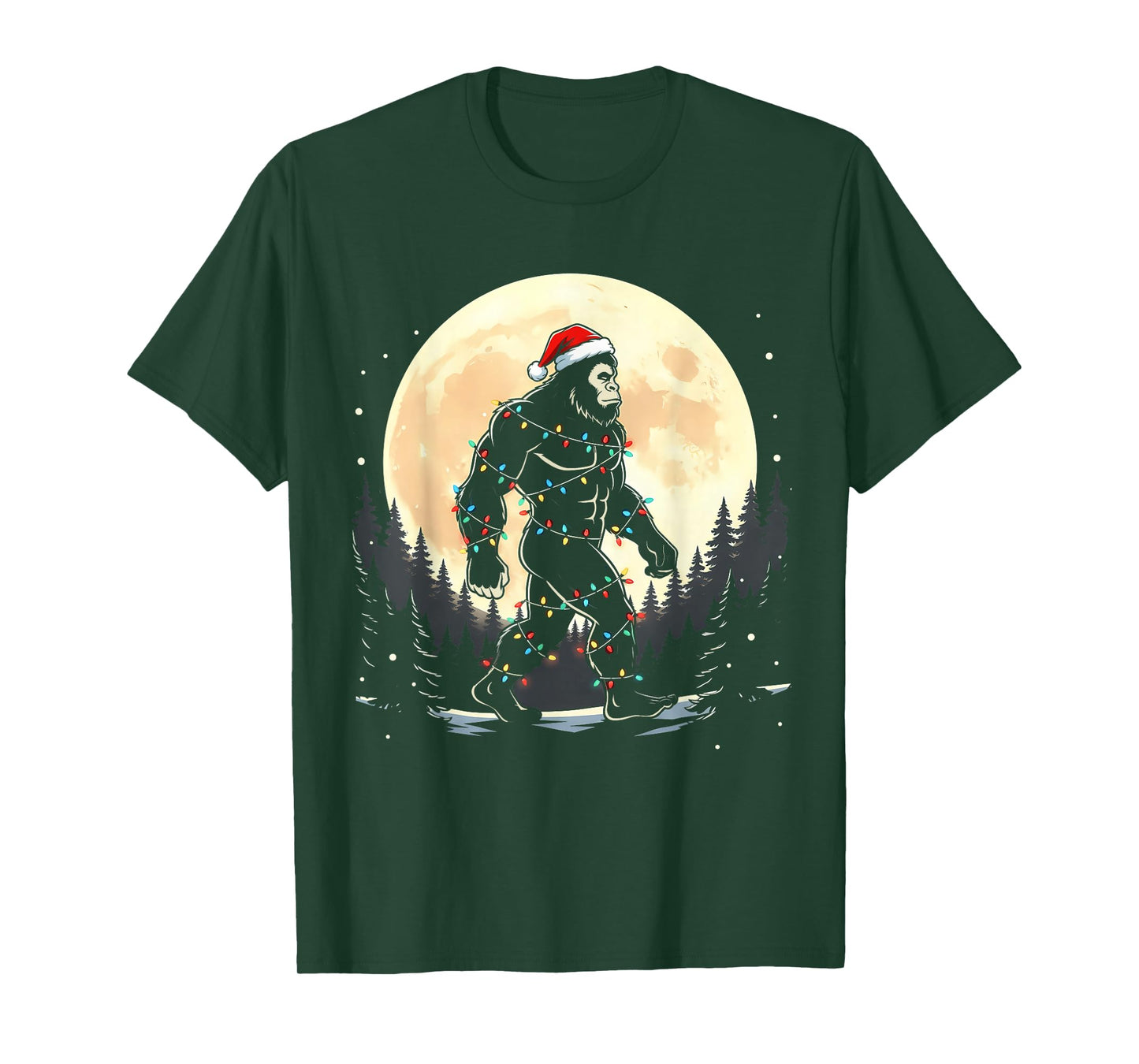Sasquatch Santa Christmas Tree Lights Funny Xmas Boys Men T-Shirt