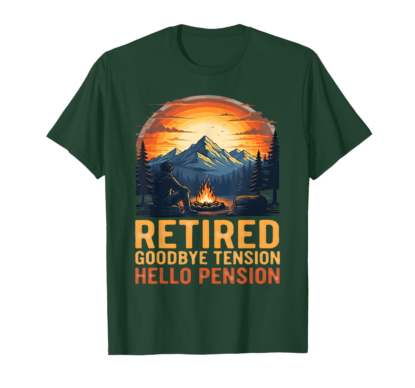 Retired Goodbye Tension Hello Pension Retro Camping Mountain T-Shirt