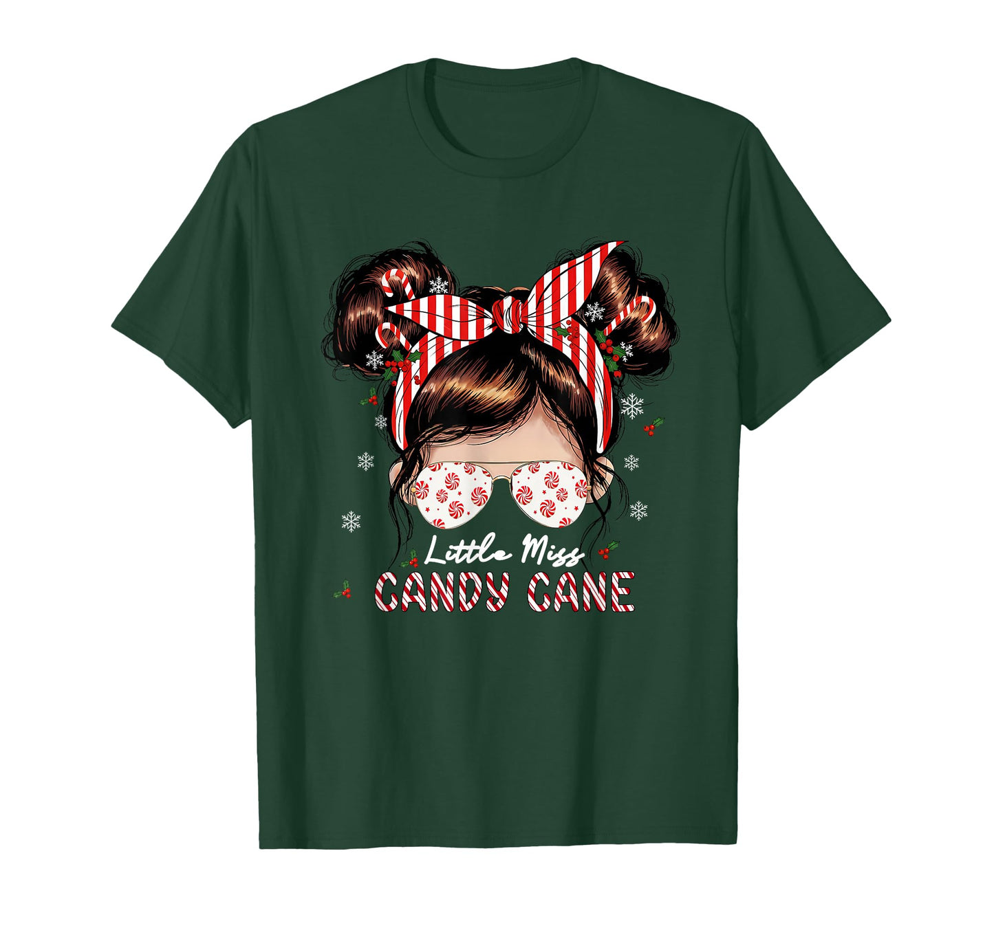 Little Miss Candy Cane Christmas Messy Bun Toddler Girl Kids T-Shirt