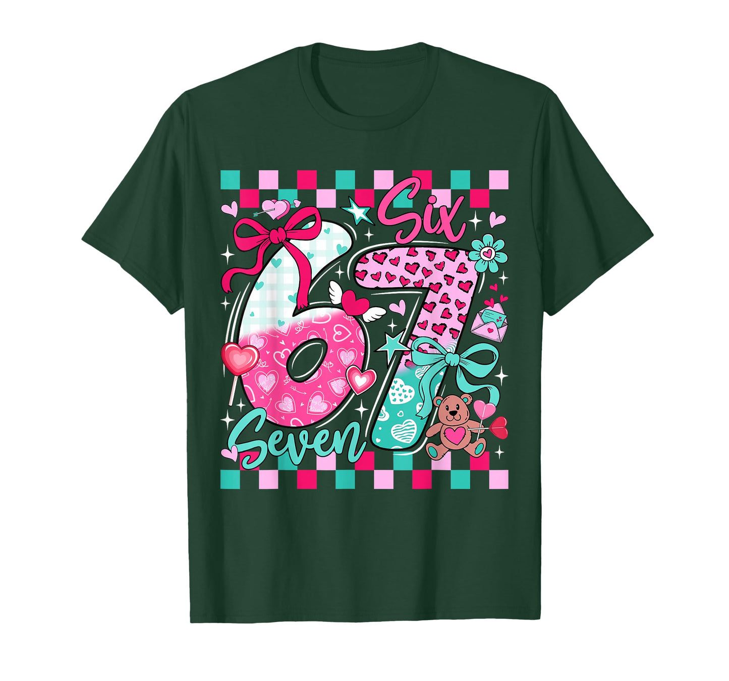 Six Seven Meme 67 Coquette Bow Valentines Day Women Girl Kid T-Shirt