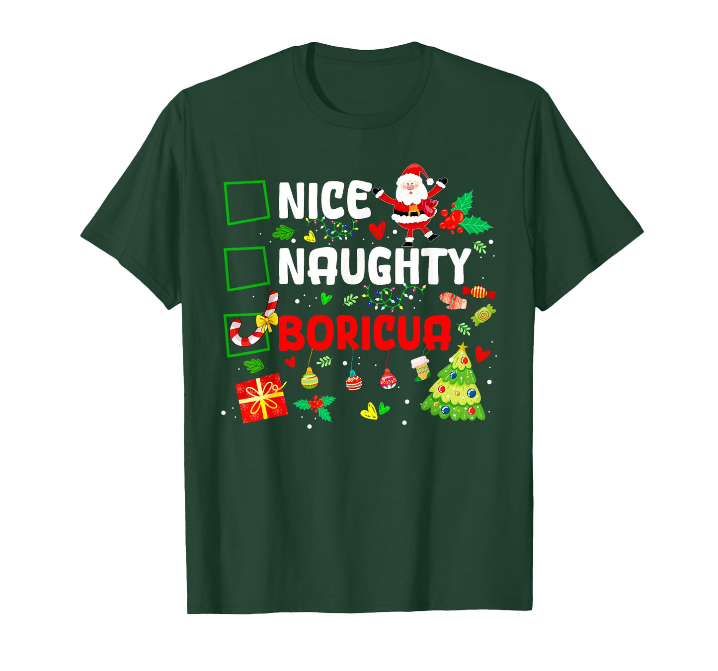Nice Naughty Boricua Puerto Rico Women Christmas Santa T-Shirt