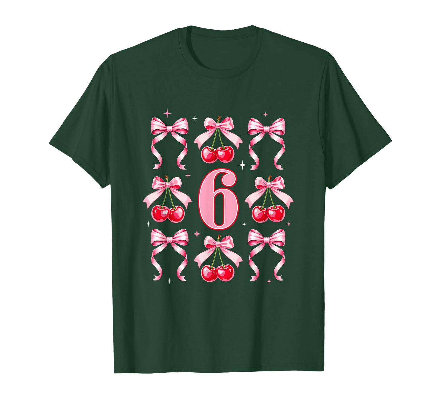 Birthday Girl 6Th Birthday Cherry Coquette Bow 6 Years Old T-Shirt