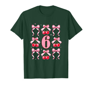 Birthday Girl 6Th Birthday Cherry Coquette Bow 6 Years Old T-Shirt