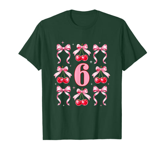 Birthday Girl 6Th Birthday Cherry Coquette Bow 6 Years Old T-Shirt