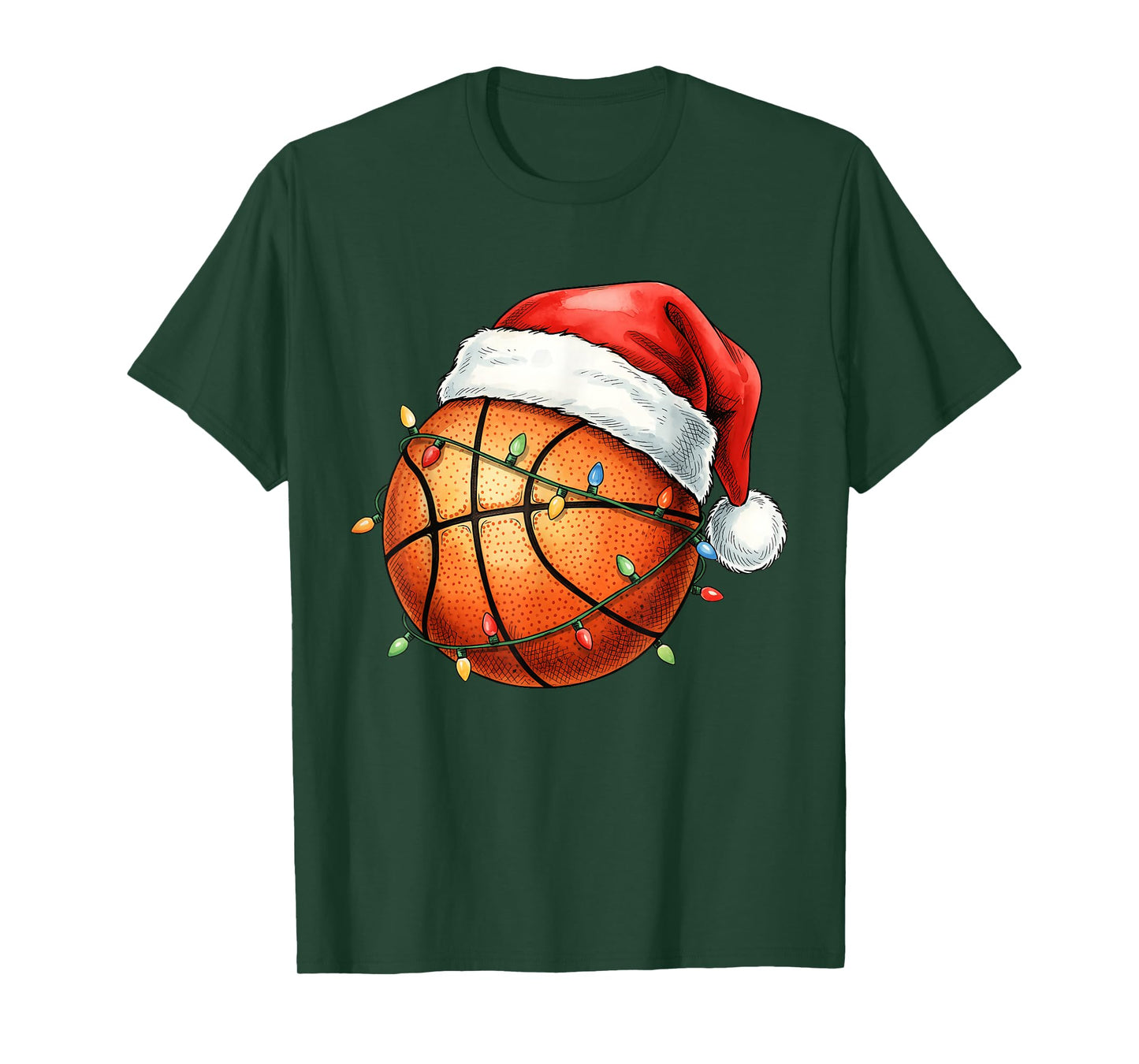 Basketball Christmas Shirt Funny Santa Hat Sport Men Kids T-Shirt