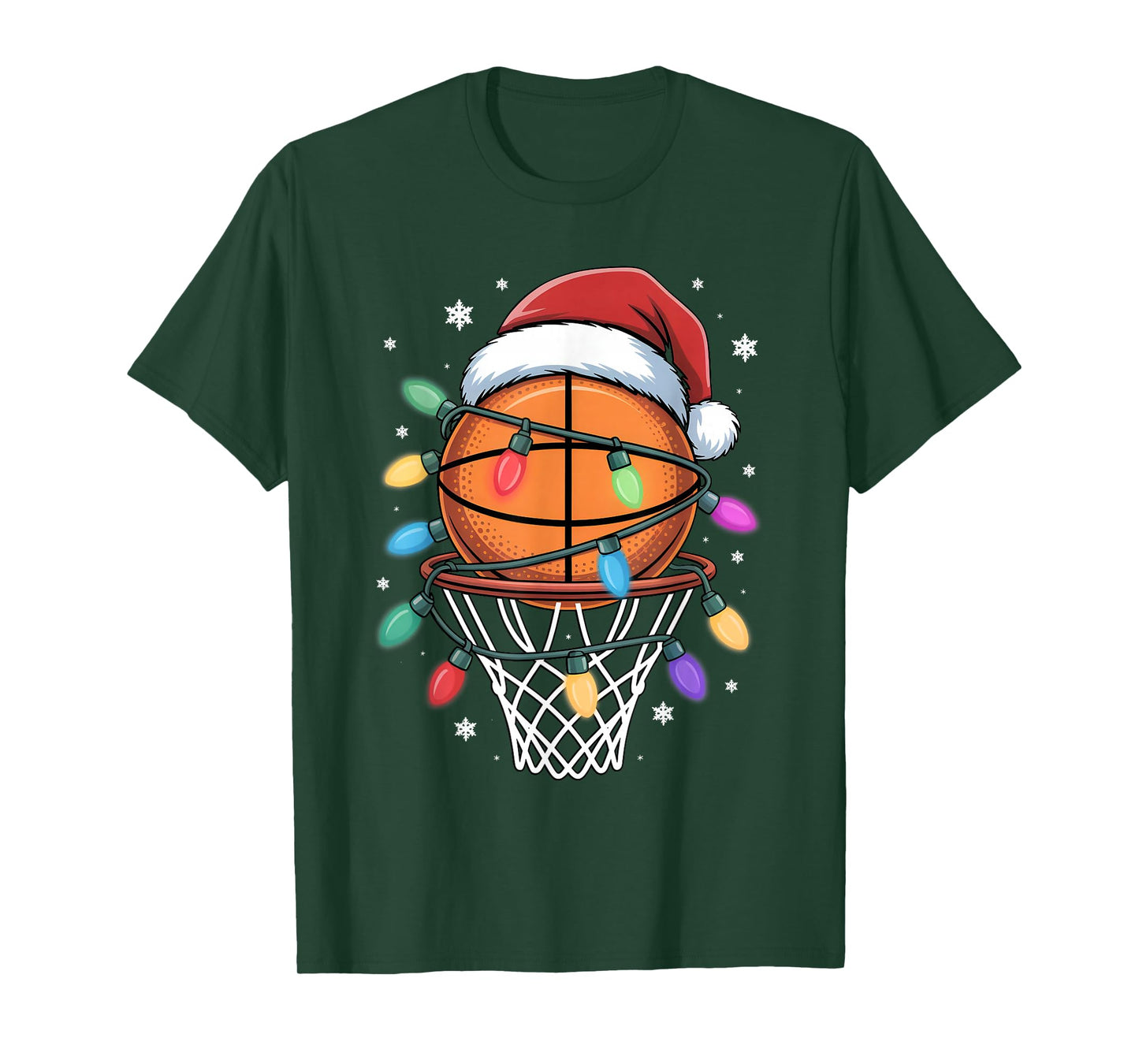 Christmas Basketball Santa Hat Xmas Light Basketball Lover T-Shirt
