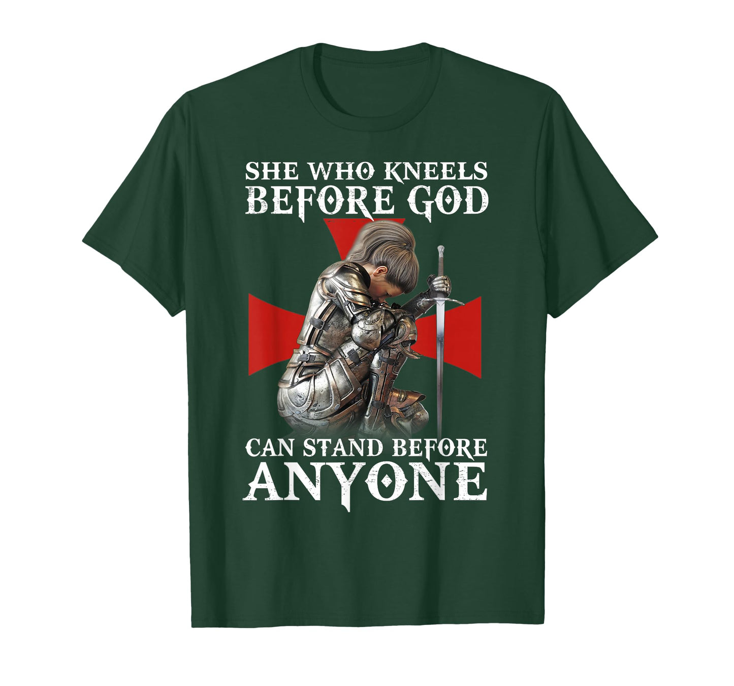 Women Knight Templar Warrior Kneels Before God T-Shirt
