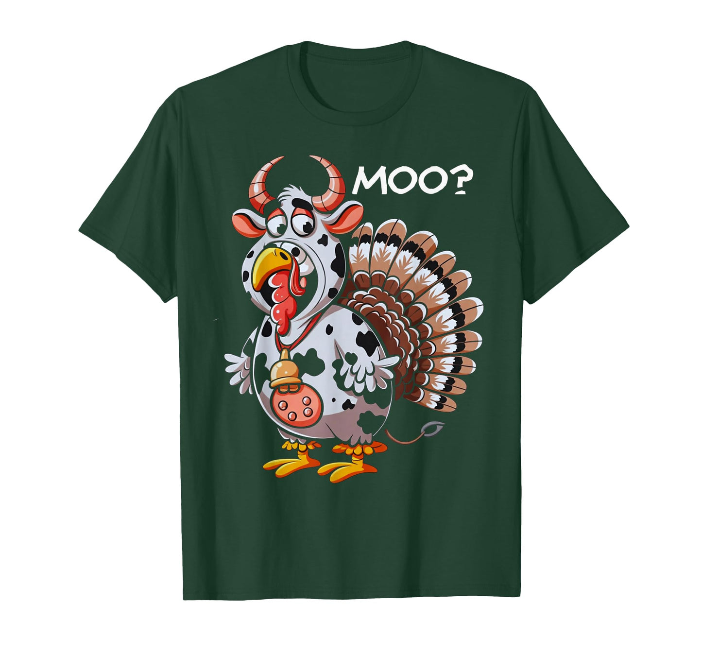 Thanksgiving Turkey Moo Cow Funny Fall Men Women Kids T-Shirt