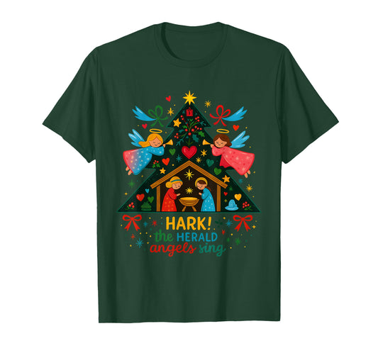 Nativity Hark The Herald Angels Sing Cute Christmas T-Shirt