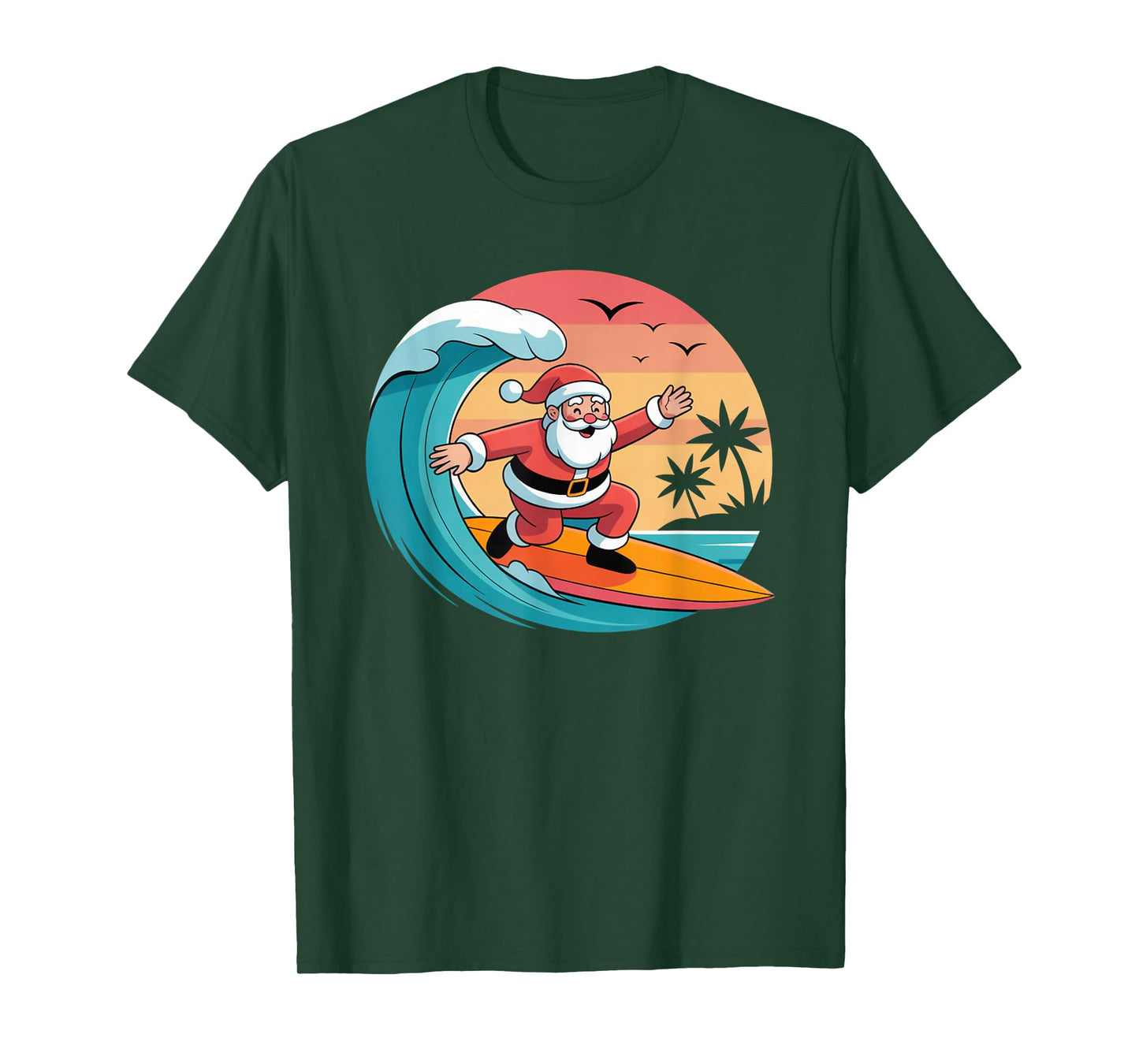 Funny Surfing Santa Claus Vintage Christmas Design T-Shirt