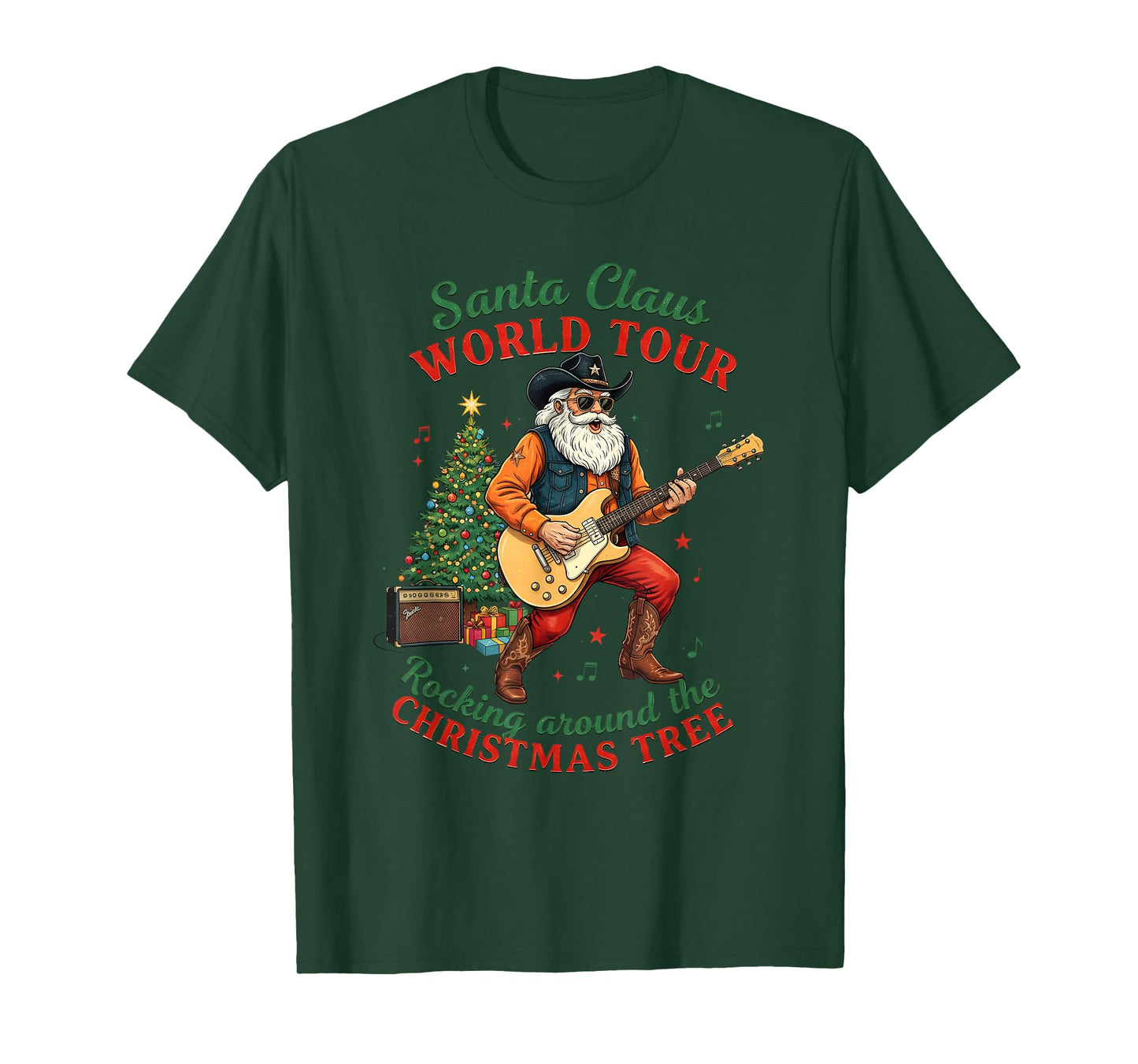 Santa Claus World Tour Rocking Around The Christmas Western T-Shirt