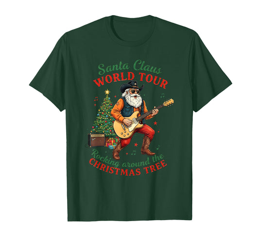 Santa Claus World Tour Rocking Around The Christmas Western T-Shirt