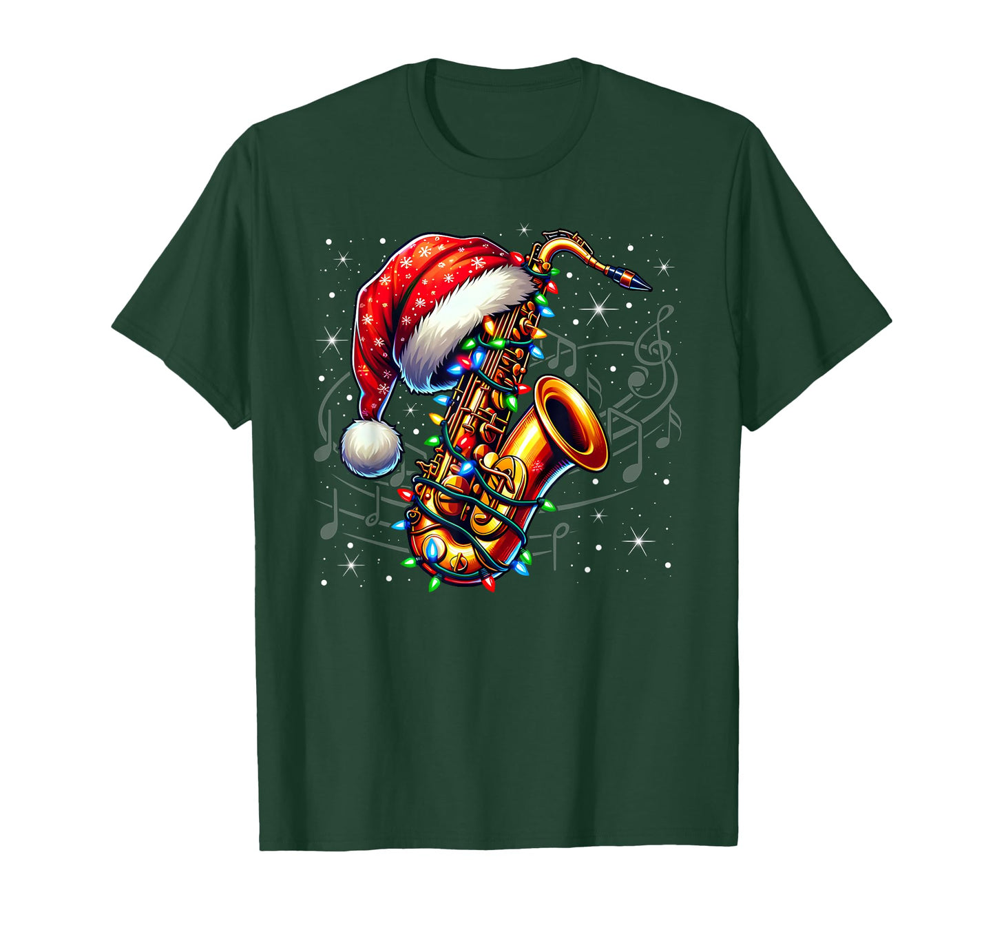 Music Notes Treble Clef Christmas Saxophone Jazz Musician PJ T-Shirt