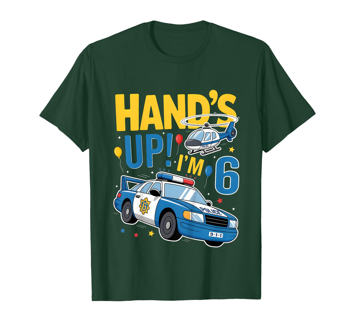 Police 6th Birthday Boy Girl 6 Year Old Policeman Police Car T-Shirt