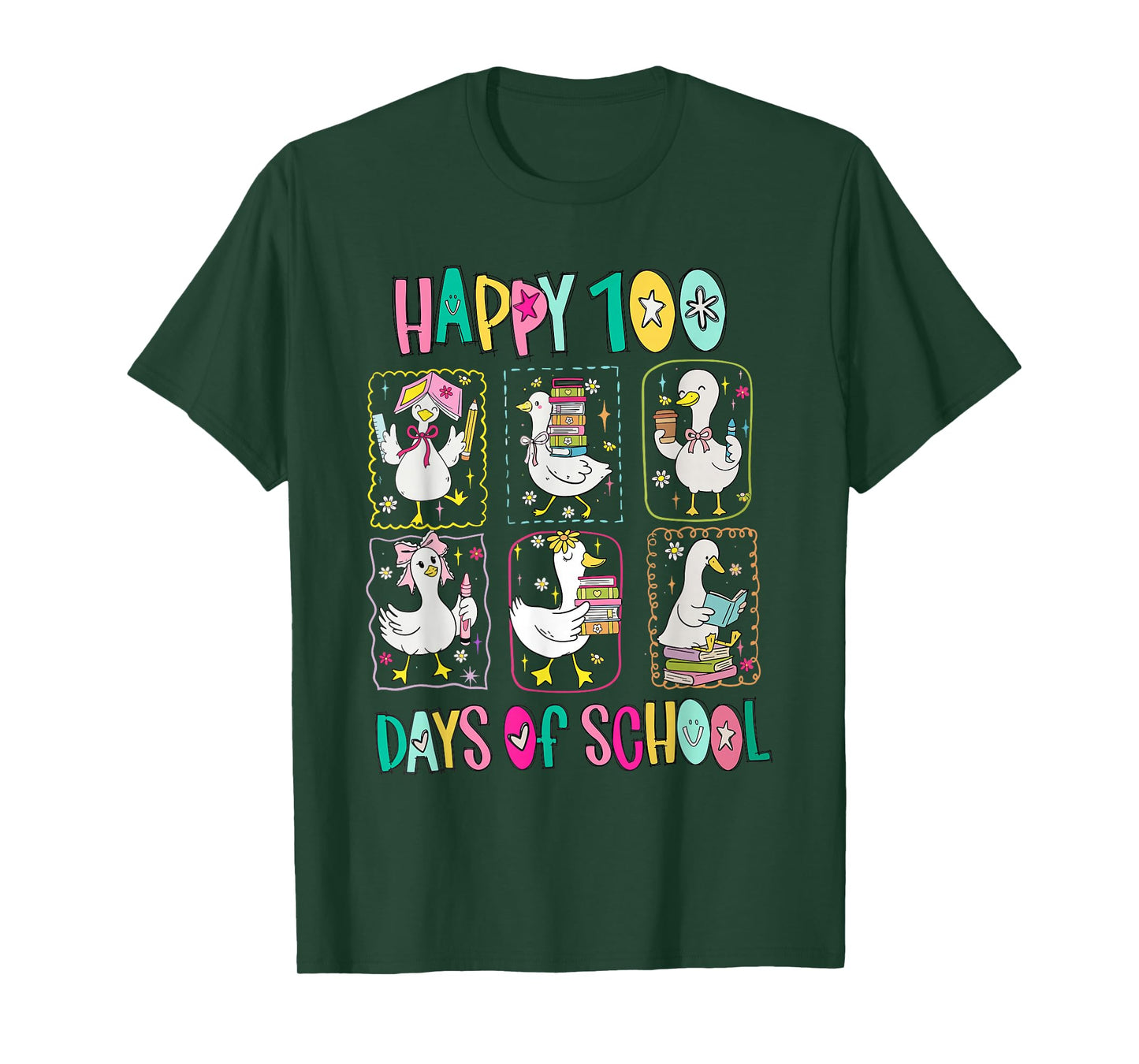 Funny Silly Goose Happy 100 Days of School Teacher Goose T-Shirt