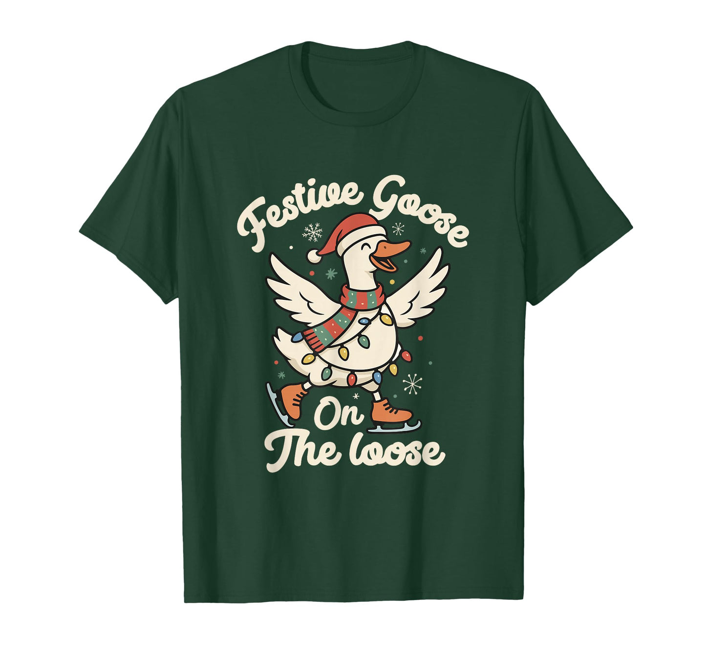 Festive Goose On The Loose Christmas Santa Goose Holiday T-Shirt