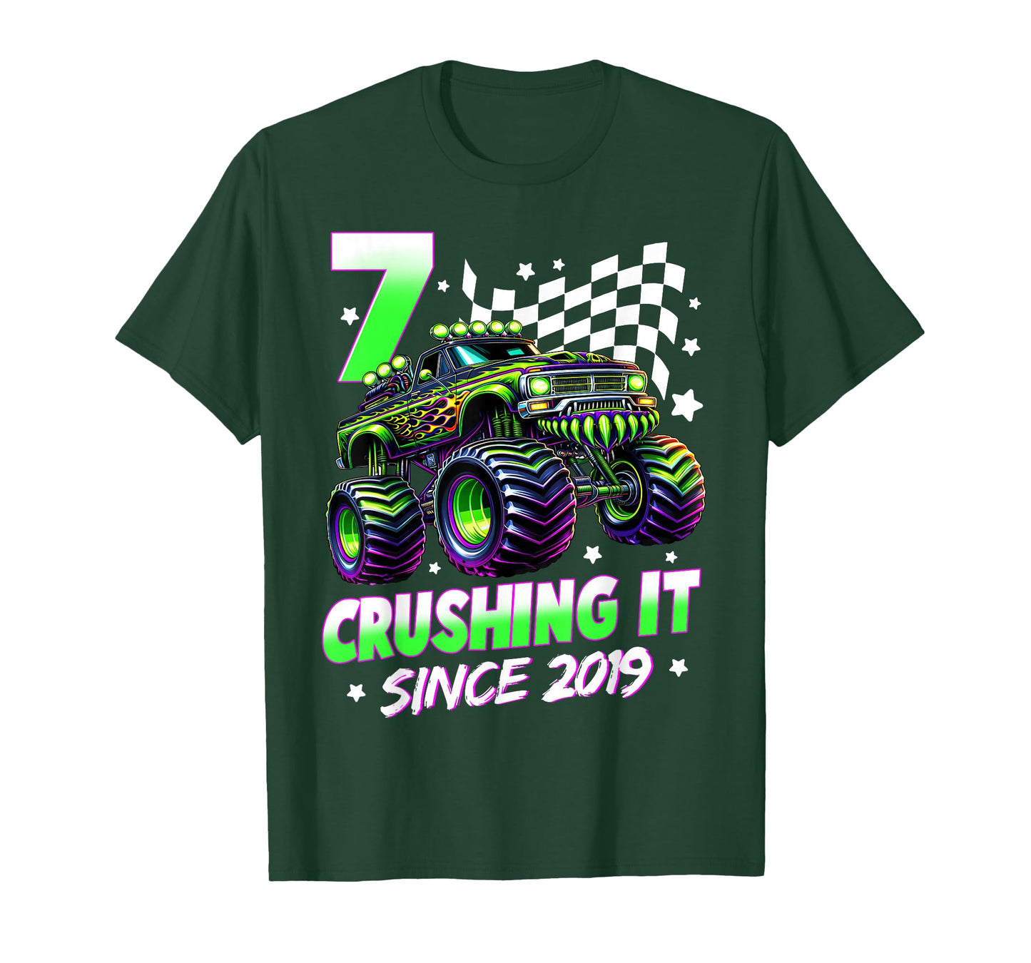 Monster Truck 7 Year Old Boys 7th Birthday Party Born 2019 T-Shirt