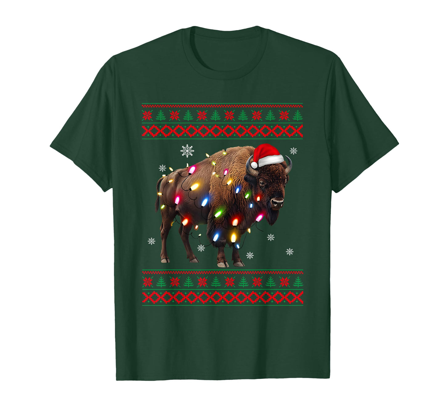 Bison Christmas Sweater Bison Christmas Tree Lights T-Shirt