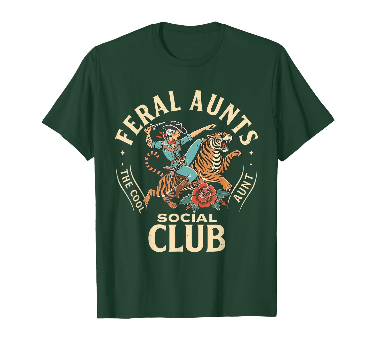 Feral Aunts Social Club Western Cowgirl Riding Tiger Auntie T-Shirt