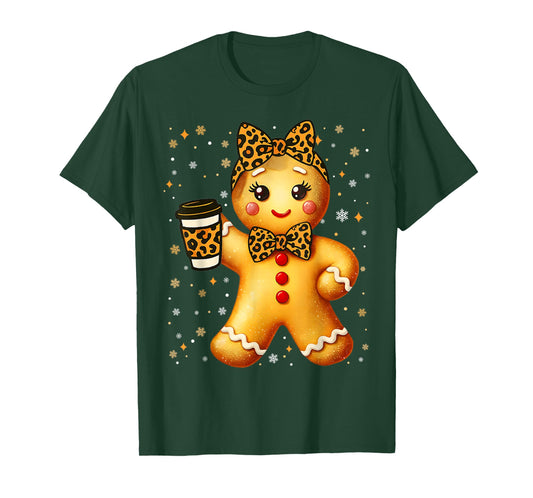 Cute Gingerbread Leopard Coquette Christmas Xmas Girl Women T-Shirt