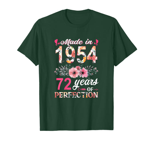Made in 1954 Floral 72 Year Old 72th Birthday Gifts Women T-Shirt