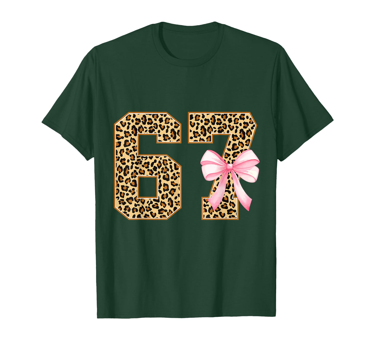Funny 67 Meme Six Seven Leopard Print Pink Bow 6-7 Girls Kid T-Shirt