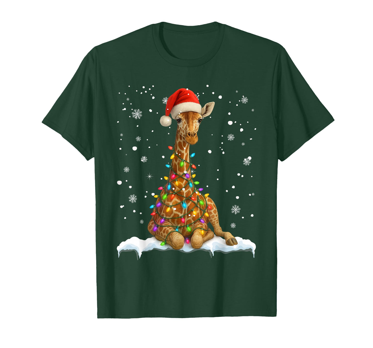 Cute Giraffe Christmas Light Funny Giraffe Lover Xmas T-Shirt