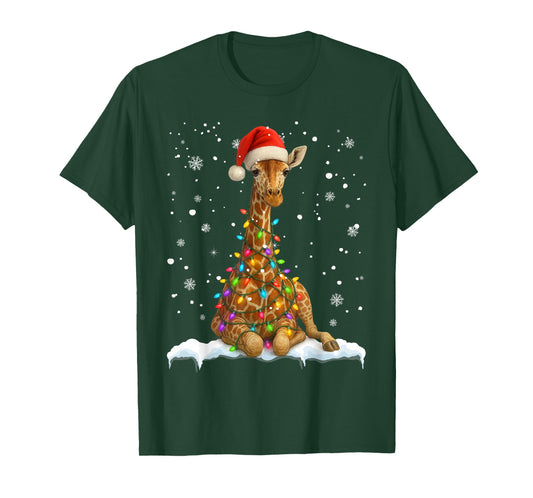 Cute Giraffe Christmas Light Funny Giraffe Lover Xmas T-Shirt