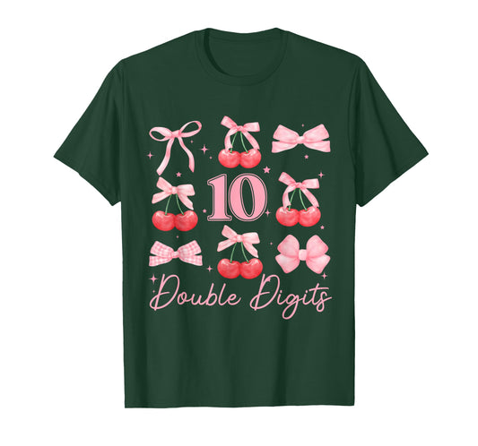 10th Birthday Girl Cherry Coquette Bow Double Digits Bday T-Shirt