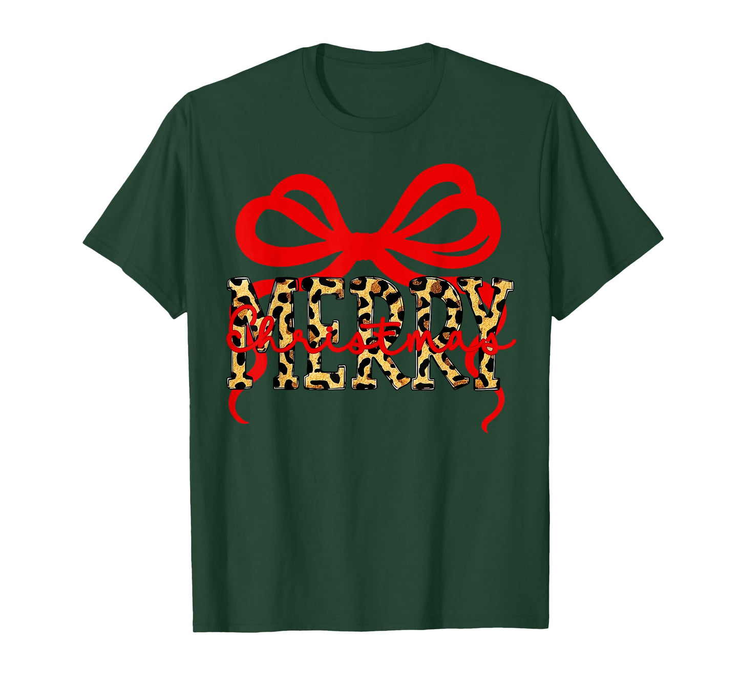Leopard Merry Christmas Coquette Bow Xmas Holiday T-Shirt