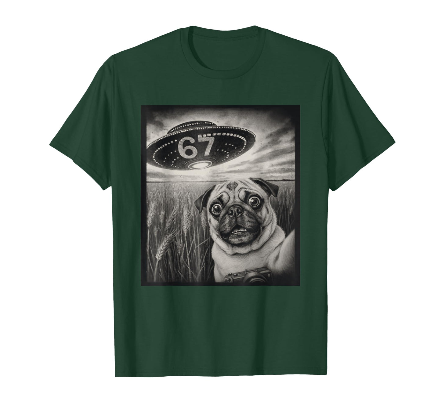 67 Meme Pug Selfie UFO Alien Retro T-Shirt